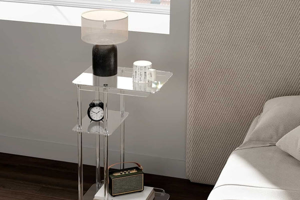 3-Tier Clear Acrylic End Table - Modern Side Table with Storage for Living Room & Bedroom