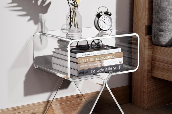 Modern Clear Acrylic Side Table - Minimalist Transparent Nightstand with Storage for Living Room & Bedroom