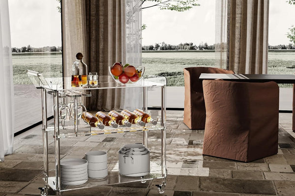 Premium Acrylic Bar Cart with Wine Storage | 2-Tier Rolling Serving Cart for Entertaining
