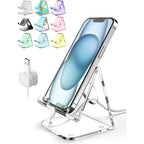 Clear acrylic phone stand with a variety of color options, featuring a built-in cable management hole
