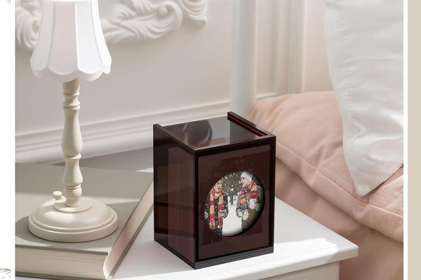 Burgundy Acrylic Photo Storage Box | Dual-Use Photo Display & Card Organizer | Personalized Photo Holder