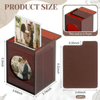 Product size details of the acrylic photo box: 5.31x3.93x3.74 inches, with 10 included photo cards (4.21x3.43x0.35 inches)