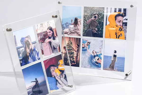 Clear Acrylic Multi-Photo Collage Frame | Customizable Sizes (2-9 Photos) | Magnetic Double-Sided Display