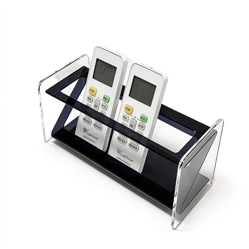 Black and clear acrylic multi slot remote control holder desktop storage organizer