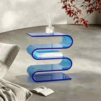 S shaped 3 tier curved acrylic side table, klein blue transparent end table for living room beside sofa, modern home decor