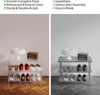 Comparison between a seamless acrylic shoe rack (smooth, waterproof, durable) and a cheap alternative (aesthetic defects, easy to break)