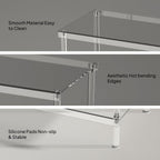 Close-up details of acrylic shoe rack: smooth easy-to-clean surface, aesthetic hot-bending edges, non-slip silicone pads