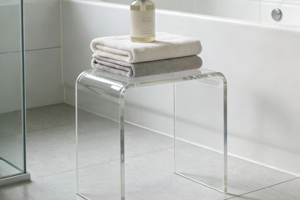 Heavy-Duty Clear Acrylic Shower Bench - 300LBS Capacity, 15mm Thick Transparent Bathroom Stool for Shower, Bath & Living Room