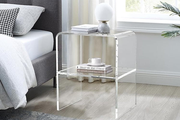 Acrylic Side Table Clear Double-Layer Design Modern Minimalist Nightstand for Living Room Bedroom