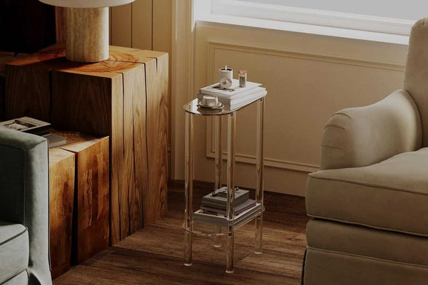 2-Tier Clear Acrylic Side Table - Minimalist End Table for Small Spaces, Living Room & Bathroom