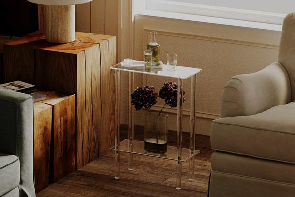 2-Tier Clear Acrylic Side Table - Minimalist End Table for Small Spaces, Living Room & Bathroom