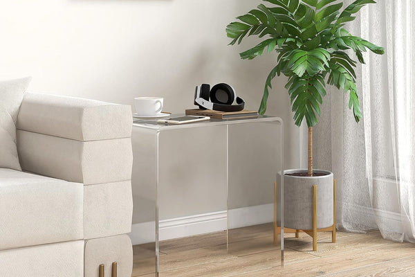 Clear Acrylic U-Shaped Side Table | Modern Waterfall Edge End Table