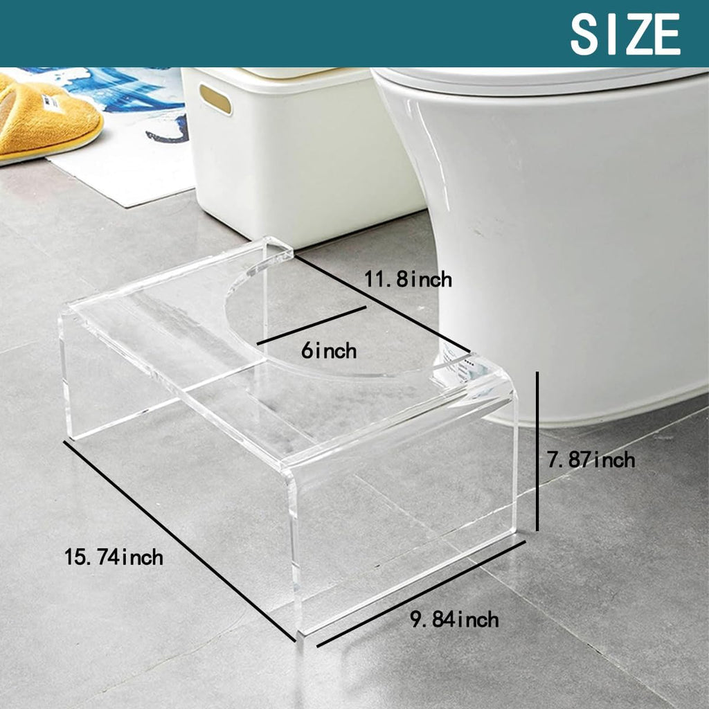 Acrylic step stool size specs: 13.4"L × 10.2"W × 10.2"H, 0.47" thick, 250lbs weight capacity