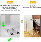 Anti-tipping baffle feature on the acrylic C-table, preventing backward tilting, compared to an unstable competitor's model.