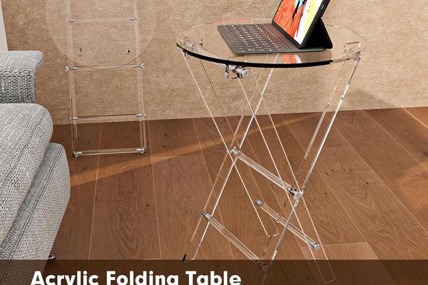 Clear Acrylic Round Foldable Side Table | Portable Transparent End Table