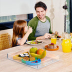 Acrylic tray holding fruit and snacks during a family breakfast, practical and stylish