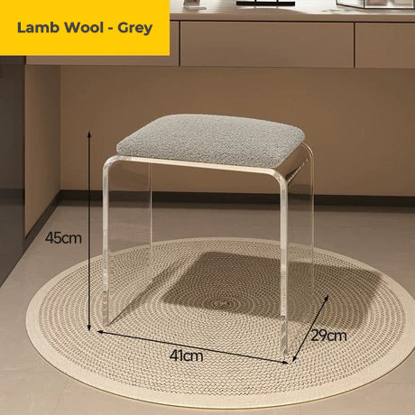 Clear Acrylic Vanity Stool with Faux Leather Cushion - Modern Makeup Chair for Bathroom & Bedroom