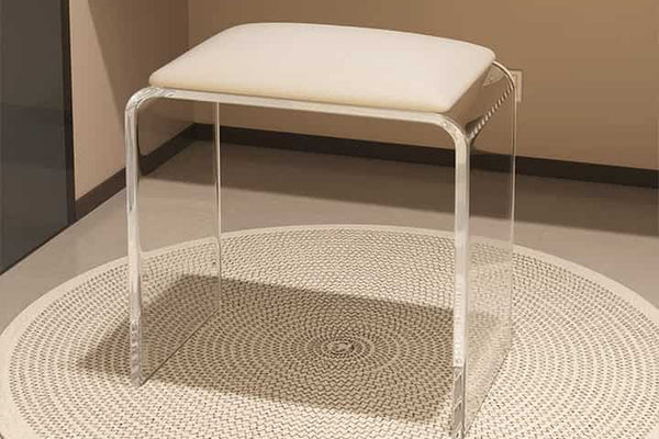 Clear Acrylic Vanity Stool with Faux Leather Cushion - Modern Makeup Chair for Bathroom & Bedroom