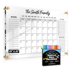 Transparent acrylic wall calendar set with erasable markers, customizable top area for family name