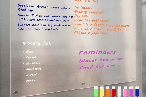 Magnetic Acrylic Dry Erase Board - Clear Double-Sided Whiteboard for Fridge with 8 Colorful Markers, Perfect for Meal Planning, To-Do Lists & Memos