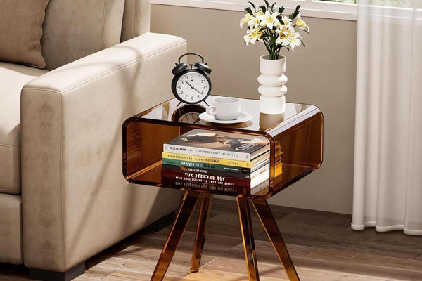Amber Acrylic Side Table | Mid-Century Modern Nightstand & End Table