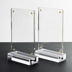 Blank empty acrylic magnetic photo frames, vertical table display stand, no inner paper, gold magnet screws