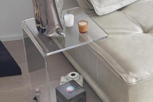 Clear Acrylic C-Shaped Side Table with Wheels | Anti-Tipping Rolling End Table