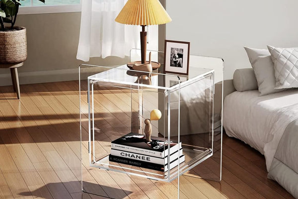 Clear Acrylic Cube Side Table Transparent Minimalist Nightstand for Bedroom Living Room