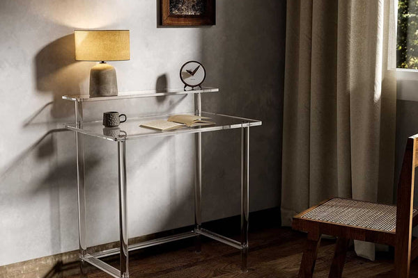 Clear Acrylic Two-Tier Desk - Modern Transparent Home Office Workstation (Small/Medium/Large Sizes)