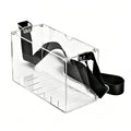 Clear divided acrylic display box with removable black shoulder strap, multiple inner compartments, white background custom acrylic storage case
