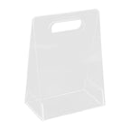 Empty clear acrylic handheld flower box with a cutout handle, minimalist design