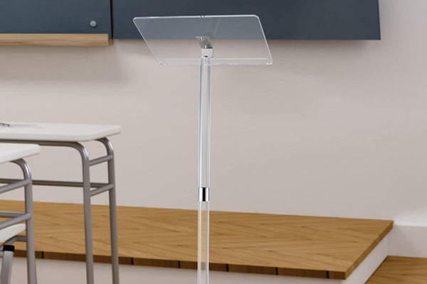 Clear Acrylic Podium Stand - Adjustable Height Acrylic Lectern with Metal Base for Classroom, Wedding, Speech & Presentation | Modern Transparent Acrylic Pulpit