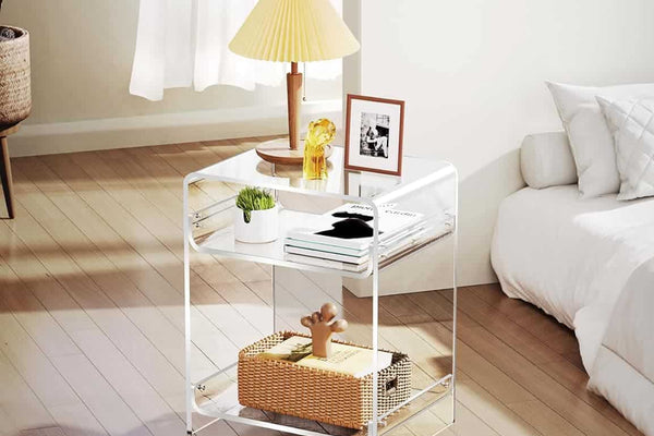 3-Tier Clear Acrylic Side Table Transparent Storage End Table for Bedroom Living Room
