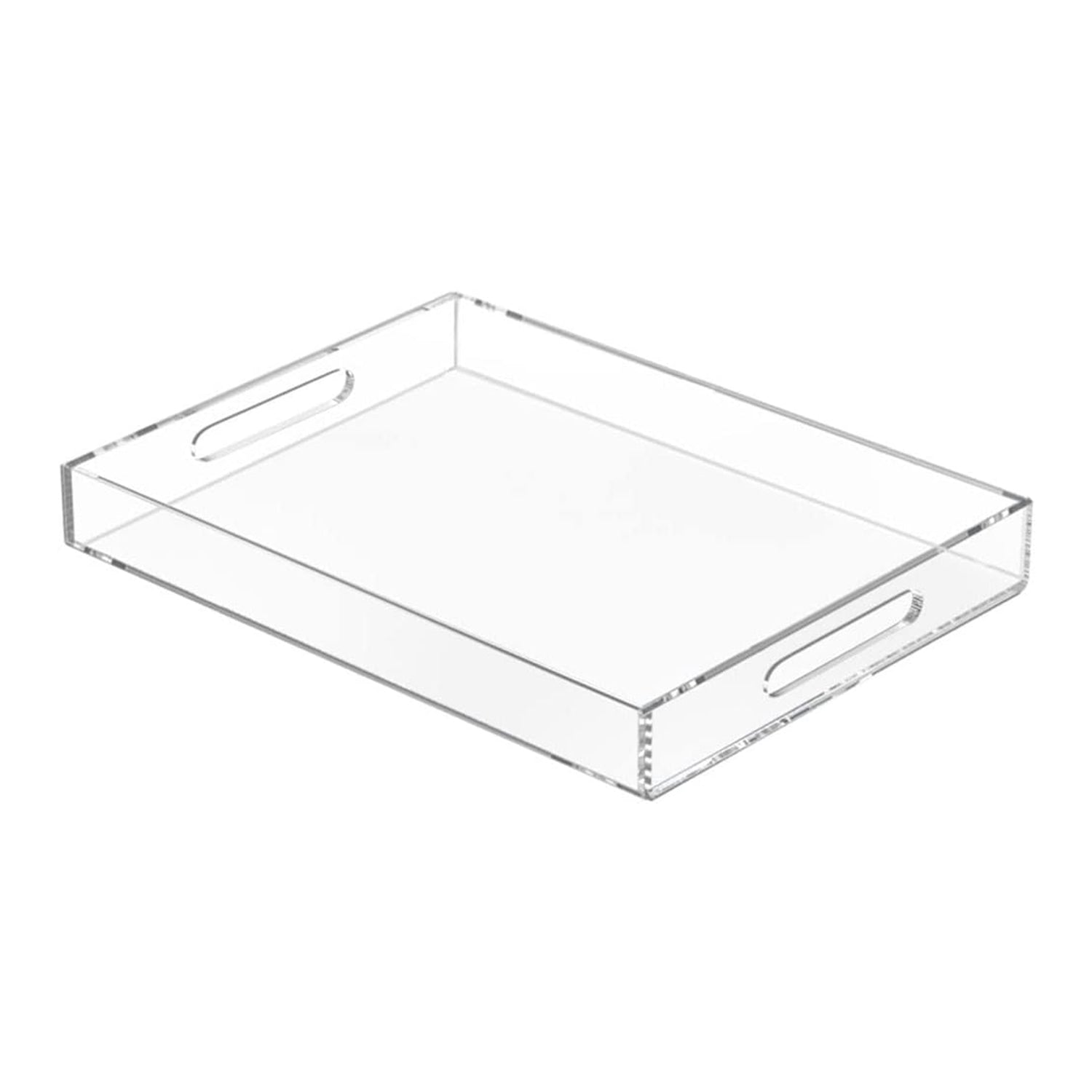 Clear rectangular acrylic tray with cutout handles, modern minimalist design