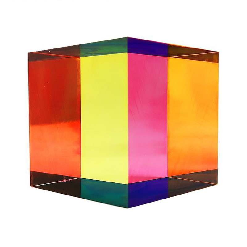 Colorful transparent acrylic cube pedestal, rainbow stained acrylic display cube for tabletop decor