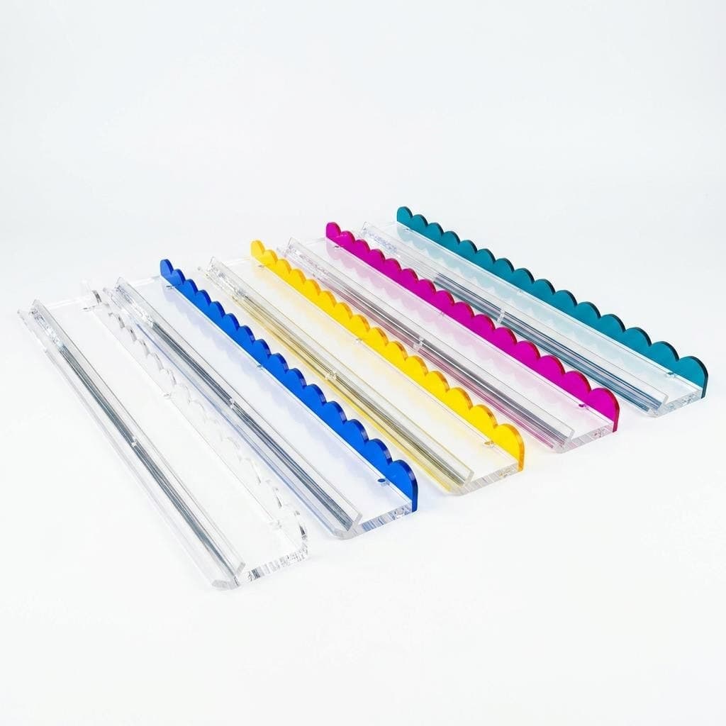 Multi-color acrylic mahjong racks with scalloped edge and magnetic pusher, American mahjong accessories