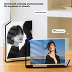 Acrylic photo frame compatible with vertical/horizontal display: showing full-frame & partial photo placement options