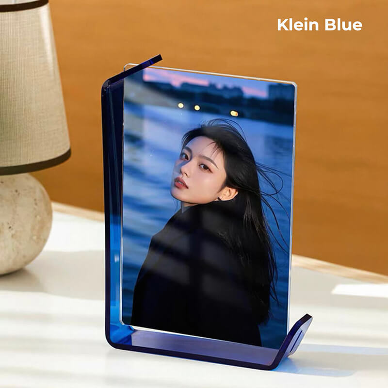6-inch Klein Blue acrylic photo frame, displaying portrait photo with blue border accent