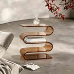 Tea brown smoked acrylic S curve side table, 3 tier end table for living room, modern home furniture
