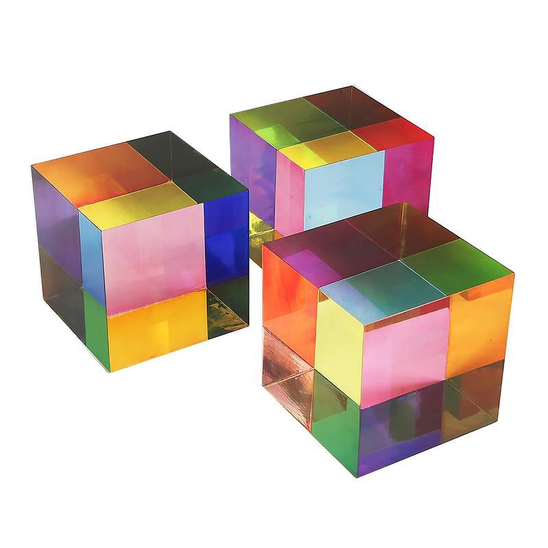 Set of 3 rainbow translucent acrylic display cubes, multi-color acrylic decorative blocks for store showcase