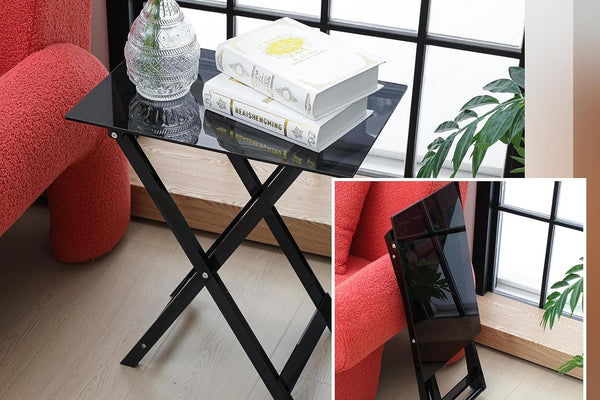 Smoky Black Acrylic Foldable Side Table | Portable Translucent Folding Table for Indoor & Outdoor Use