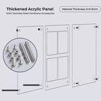 Exploded view of thickened acrylic photo frame panel (3+2+3mm) with stainless steel screws and hardware accessories