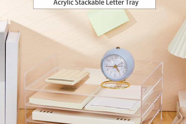 Enlarged Clear Acrylic Stackable Letter Tray - 4 Tier Desk Organizer for A4/B5 Documents, Notebooks & Office Supplies