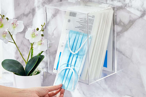 2-Pack Clear Acrylic Mask & Hairnet Dispenser - Wall Mountable & Countertop PPE Organizer with Hinged Lid